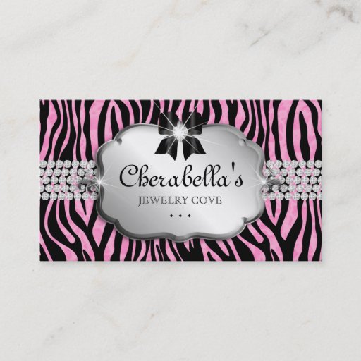 Customizable Jewelry Business Card Zebra Bow Heart