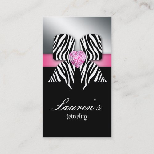 Jewelry Business Card Zebra Bow Pink