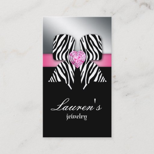 Customizable Jewelry Business Card Zebra Bow Pink