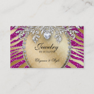 Jewelry Business Card Zebra Glitter Pink Gold