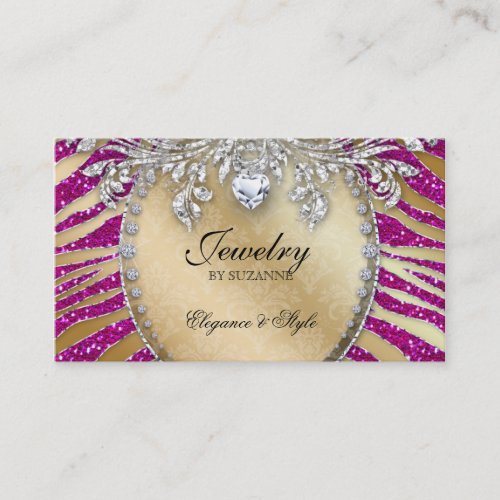 Jewelry Business Card Zebra Glitter Pink Gold