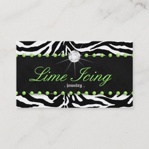 Jewelry Business Card Zebra Lime Dots Diamond