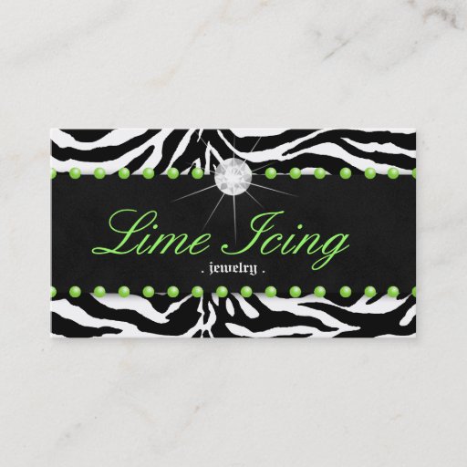Customizable Jewelry Business Card Zebra Lime Dots Diamond