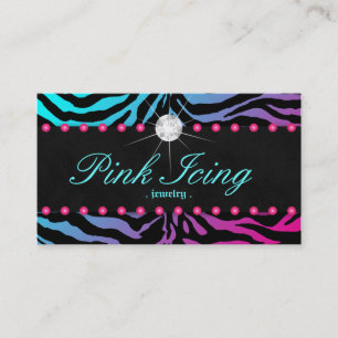 Jewelry Business Card Zebra Pink Dots Blue Pink