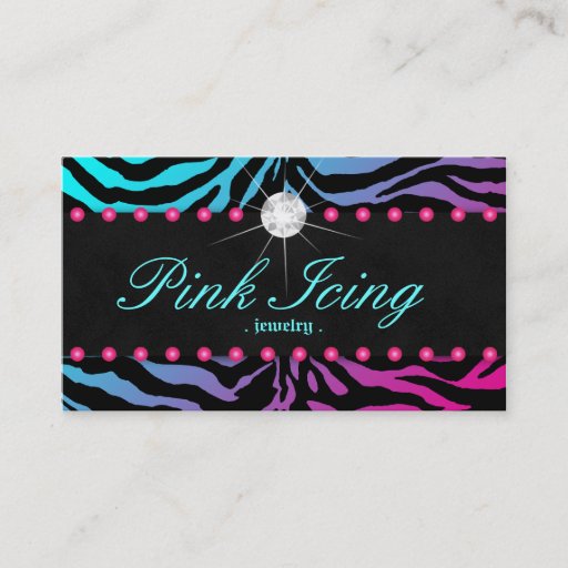 Customizable Jewelry Business Card Zebra Pink Dots Blue Pink