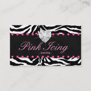 Jewelry Business Card Zebra Pink Dots Heart