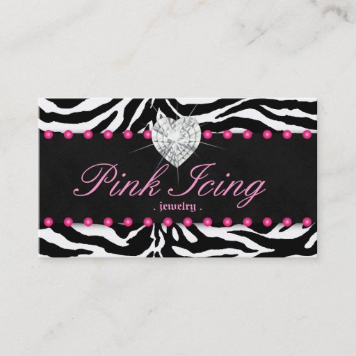 Customizable Jewelry Business Card Zebra Pink Dots Heart