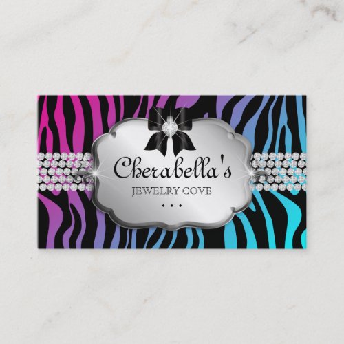 Jewelry Business Card Zebra Purple Blue Bow