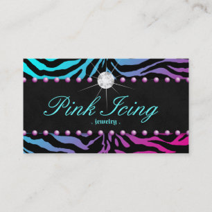 Jewelry Business Card Zebra Purple Dots Blue Pink