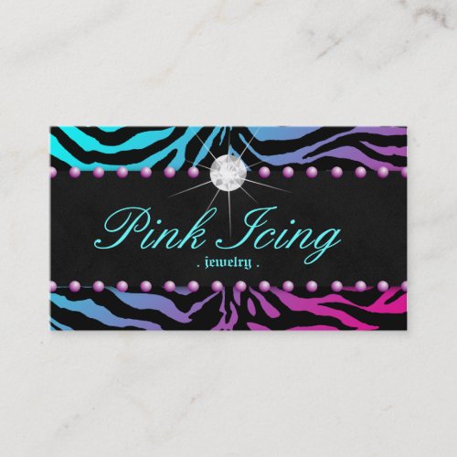 Jewelry Business Card Zebra Purple Dots Blue Pink