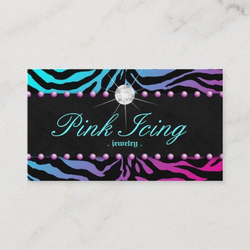 Customizable Jewelry Business Card Zebra Purple Dots Blue Pink