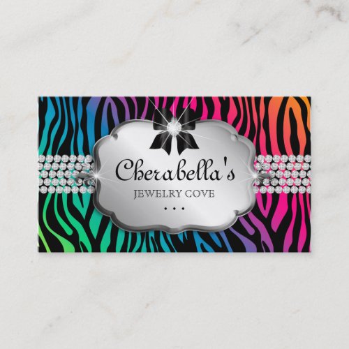 Jewelry Business Card Zebra Rainbow Bow Heart