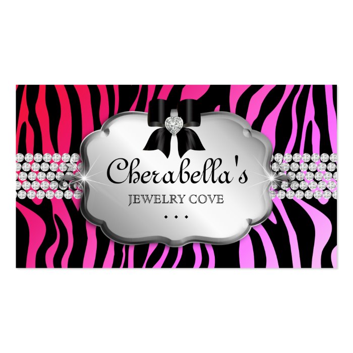 Jewelry Business Card Zebra Red Pink Bow