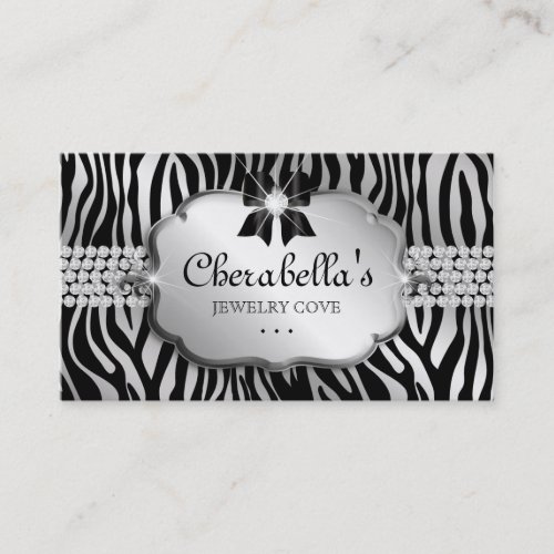Jewelry Business Card Zebra Silver Bow Heart