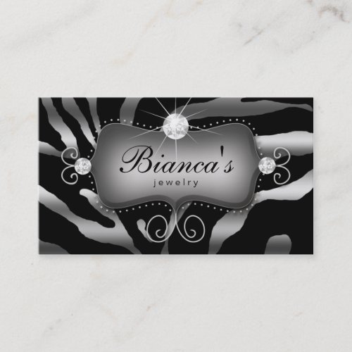 Jewelry Business Card Zebra Silver Diamonds