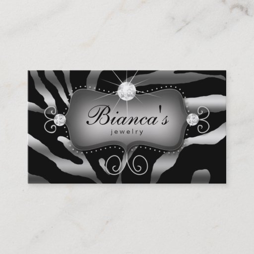Customizable Jewelry Business Card Zebra Silver Diamonds