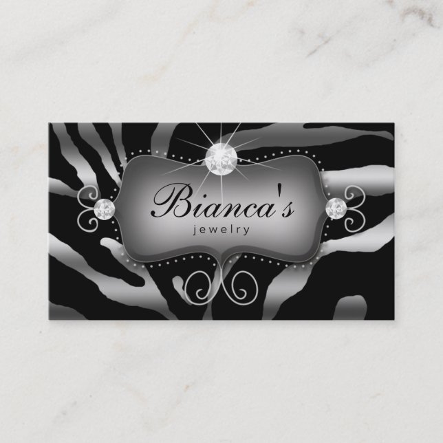 Jewelry Business Card Zebra Silver Diamonds (Front)