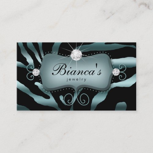 Jewelry Business Card Zebra Teal Diamonds