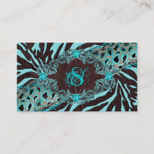 Jewelry Business Cards Animal Zebra Leopard Blue