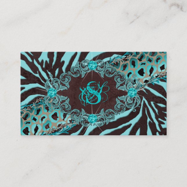 Jewelry Business Cards Animal Zebra Leopard Blue (Front)