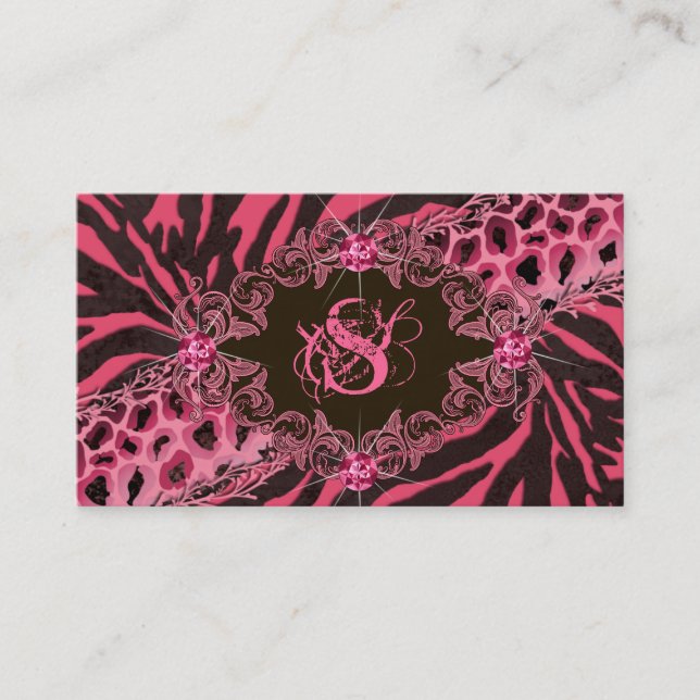 Jewelry Business Cards Animal Zebra Leopard Pink (Front)