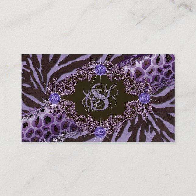 Jewelry Business Cards Animal Zebra Leopard Purple (Front)