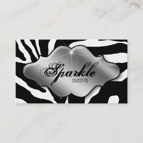 Jewelry Business Cards Animal Zebra Sparkle Silver