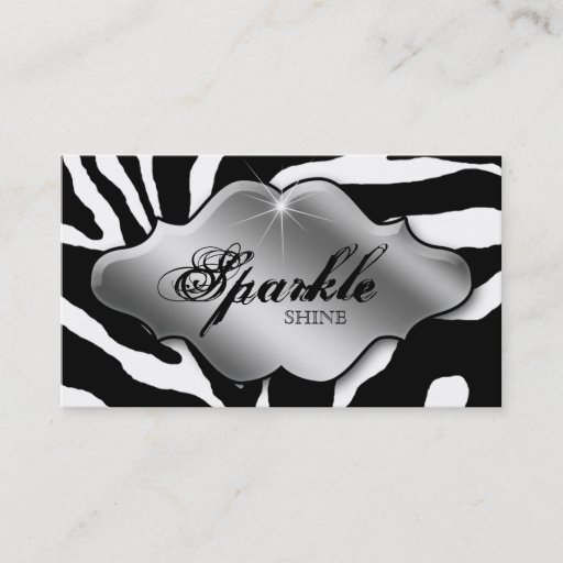 Customizable Jewelry Business Cards Animal Zebra Sparkle Silver