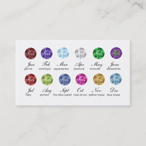Jewelry Business Cards Birthstones Damask BW