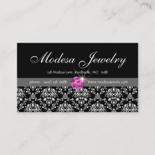 Jewelry Business Cards Birthstones Damask Pink CZ