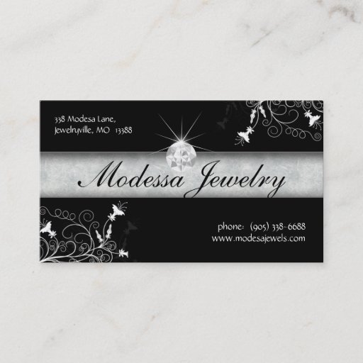 Customizable Jewelry Business Cards Birthstones Floral Black Wh