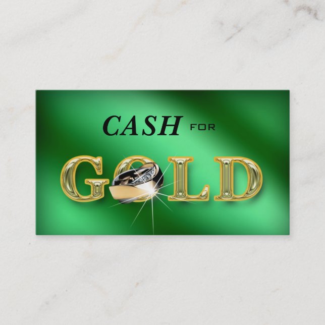 Jewelry Business Cards Cash for Gold Green Metalli (Front)