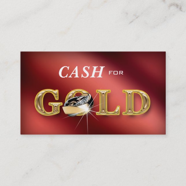 Jewelry Business Cards Cash for Gold Red Metallic (Front)
