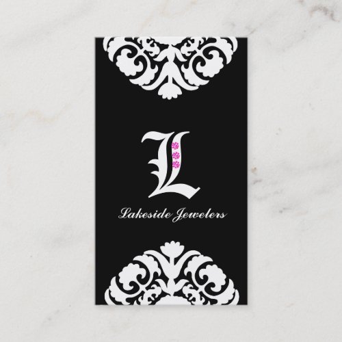Jewelry Business Cards Damask Monogram Black 2