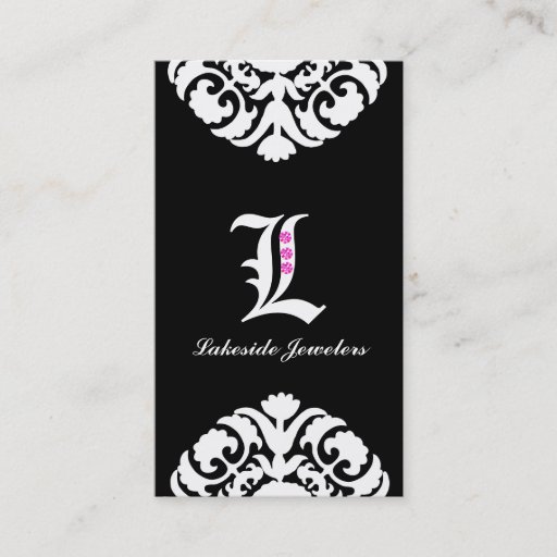 Customizable Jewelry Business Cards Damask Monogram Black 2