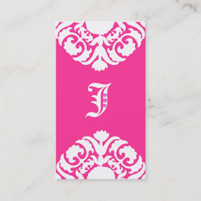 Jewelry Business Cards Damask Monogram PInk (Front)