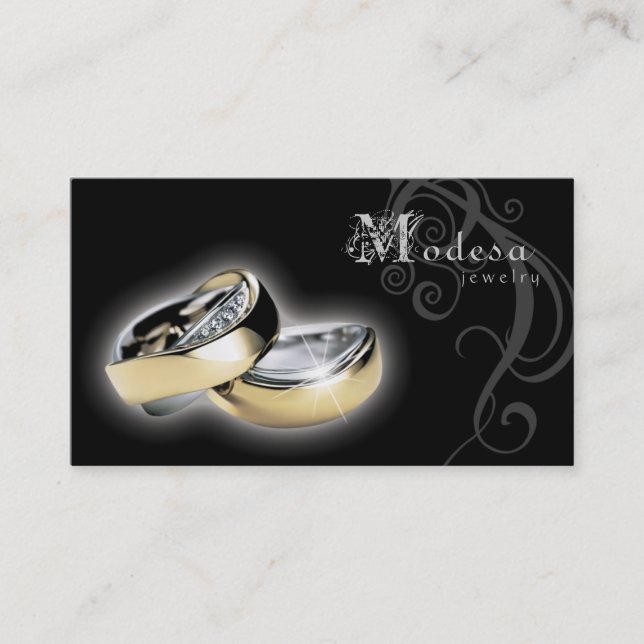 Jewelry Business Cards Engagement Rings Black (Front)