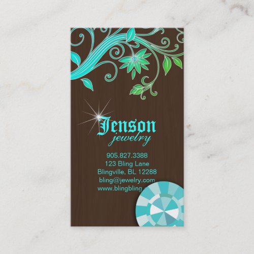 Jewelry Business Cards Flower Crystal Blue Sparkle