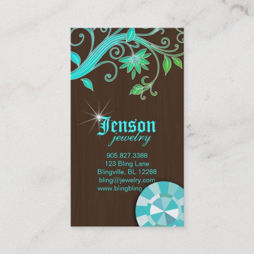 Customizable Jewelry Business Cards Flower Crystal Blue Sparkle