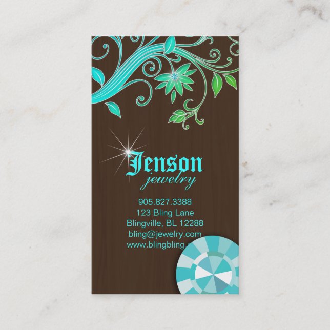 Jewelry Business Cards Flower Crystal Blue Sparkle (Front)