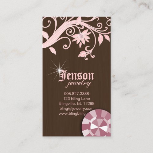 Jewelry Business Cards Flower Crystal Pink Sparkle