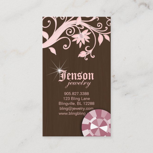 Jewelry Business Cards Flower Crystal Pink Sparkle (Front)