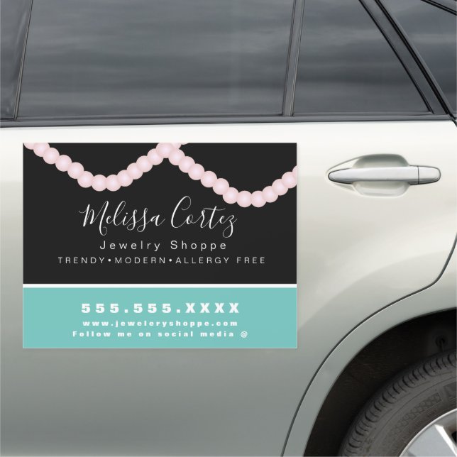 Jewelry Business Pink Pearls Car Magnet (In Situ)