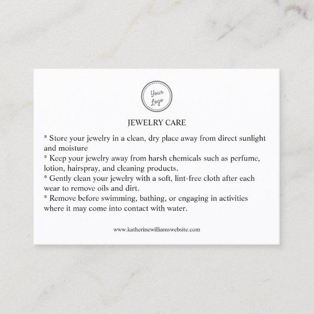 Jewelry Care Card Add Your Logo QR Code  (Front)