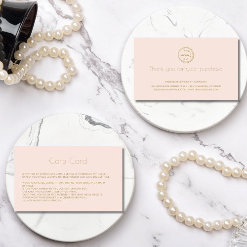 Jewelry Care Card Instructions with logo  Blush