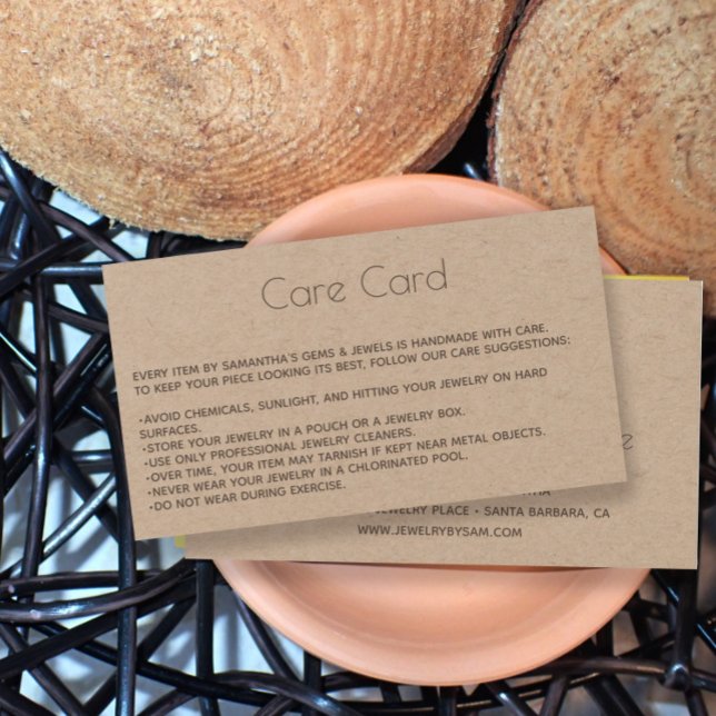 Jewelry Care Card Instructions with logo Kraft (Creator Uploaded)