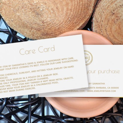 Jewelry Care Card Instructions with logo  White