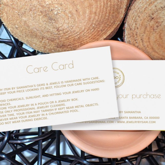 Jewelry Care Card Instructions with logo  White (Creator Uploaded)
