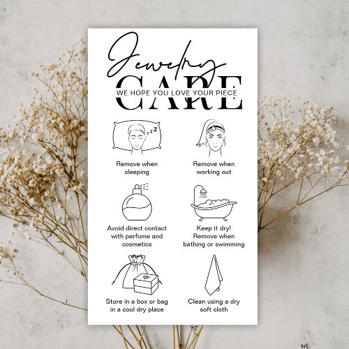 Jewelry Care Card Modern Instructions Insert