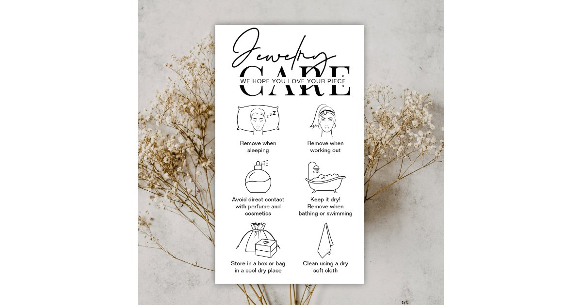 Jewelry Care Card Modern Instructions Insert | Zazzle